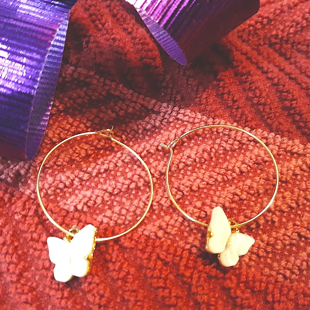 NWT Butterfly Earrings Gold Hoop 1" Earwire Earrings NEW in package